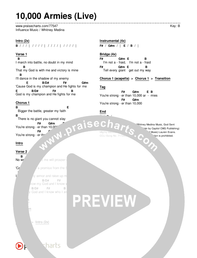 10,000 Armies (Live) Chords & Lyrics (Influence Music / Whitney Medina)