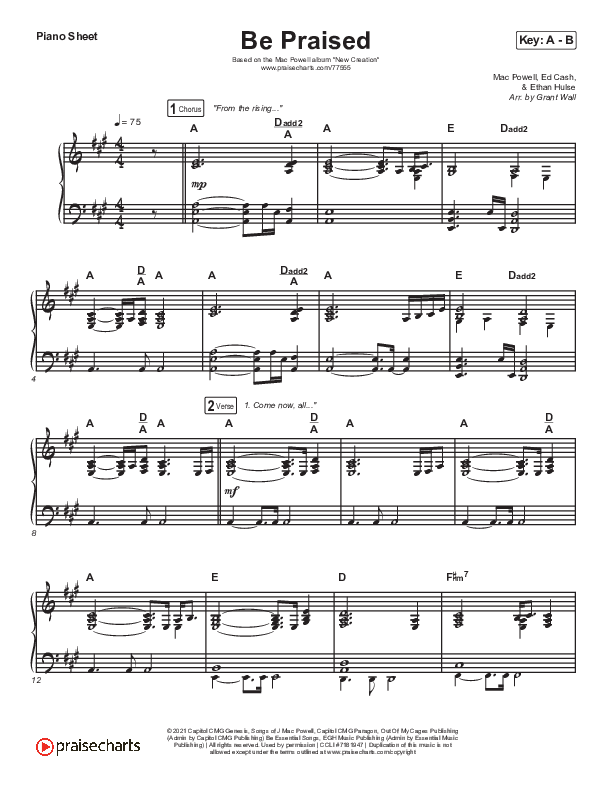 Be Praised Piano Sheet (Mac Powell)