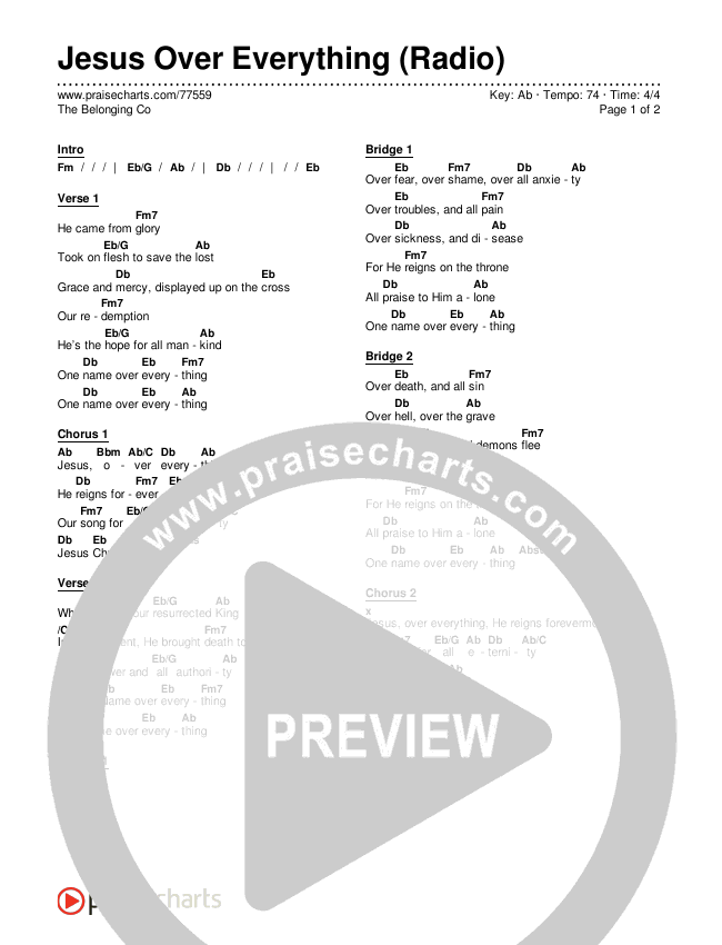 Jesus Over Everything (Radio) Chords & Lyrics (The Belonging Co)