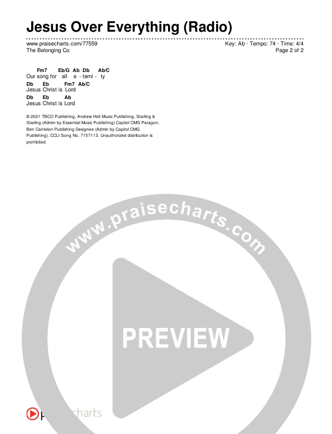 Jesus Over Everything (Radio) Chords & Lyrics (The Belonging Co)