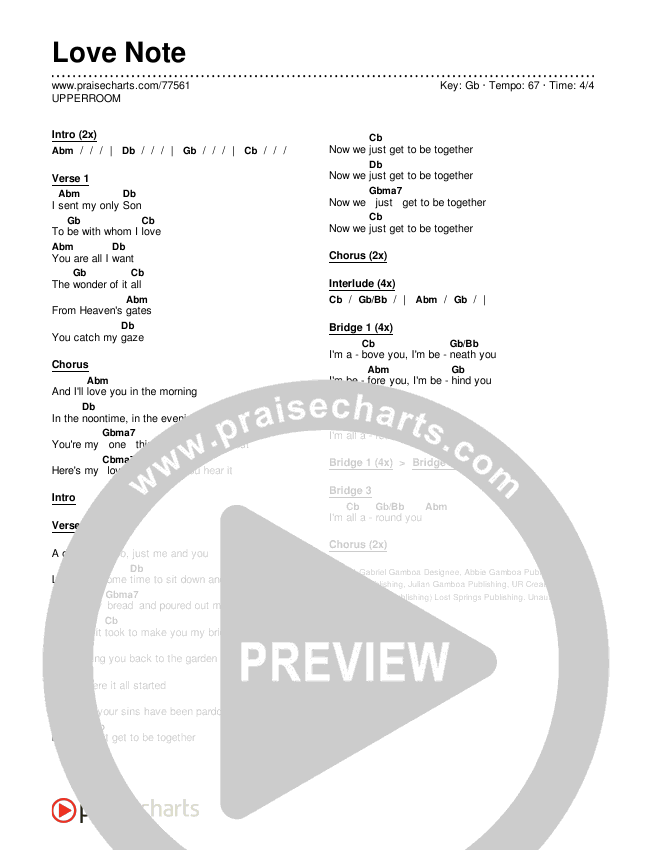 Love Note Chords & Lyrics (UPPERROOM)