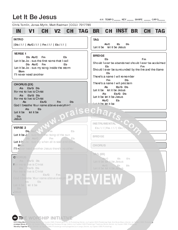 Let It Be Jesus (Live) Chord Chart (The Worship Initiative / Davy Flowers)