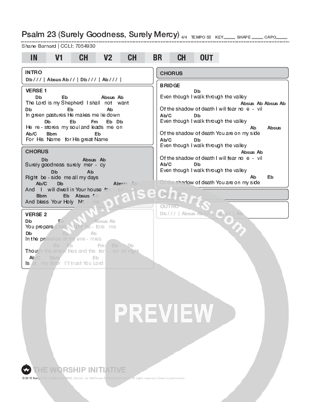Psalm 23 (Surely Goodness) (Live) Chord Chart (The Worship Initiative / Bethany Barnard)
