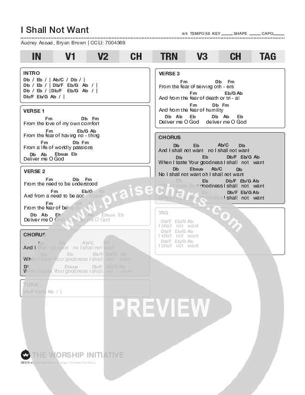 I Shall Not Want (Live) Chord Chart (The Worship Initiative / Bethany Barnard)