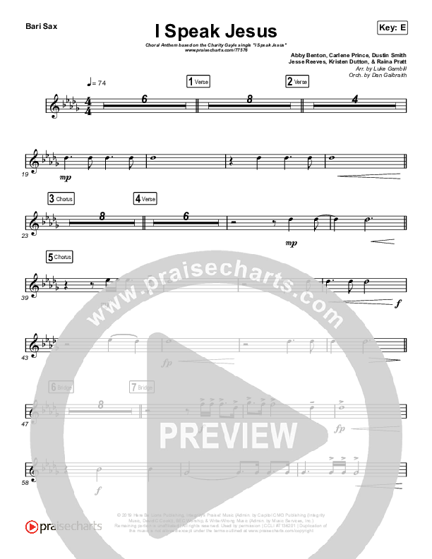 I Speak Jesus (Choral Anthem SATB) Bari Sax (Charity Gayle / Arr. Luke Gambill)