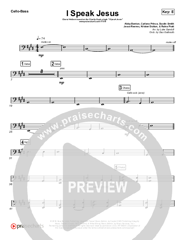 I Speak Jesus (Choral Anthem SATB) Cello/Bass (Charity Gayle / Arr. Luke Gambill)