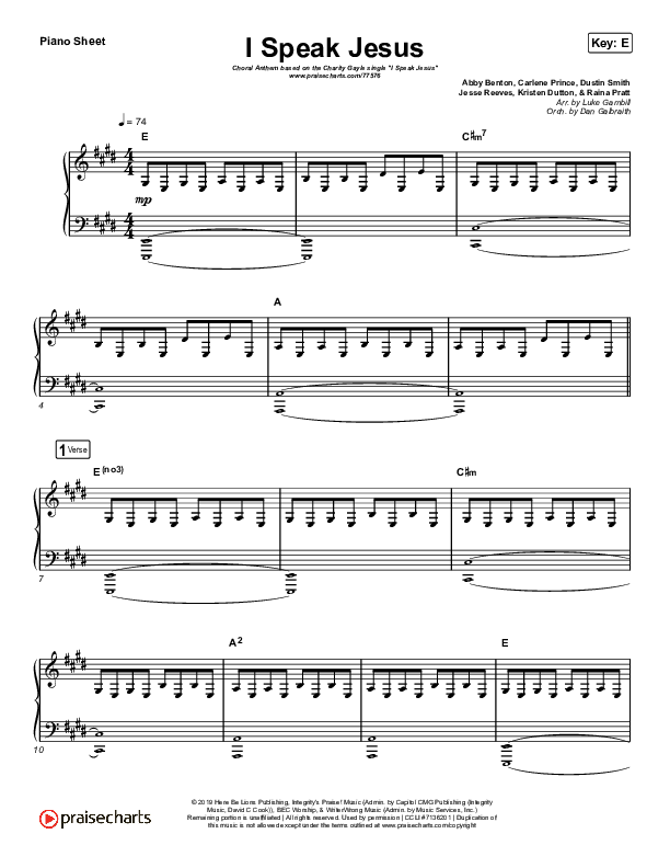 I Speak Jesus (Choral Anthem SATB) Piano Sheet (Charity Gayle / Arr. Luke Gambill)