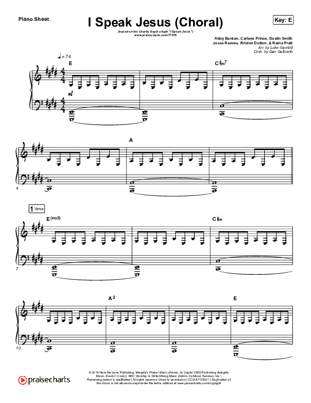 I Speak Jesus (Choral Anthem SATB) Piano Sheet (Charity Gayle / Arr. Luke Gambill)