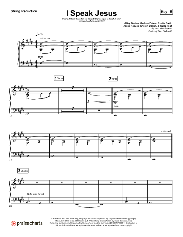I Speak Jesus (Choral Anthem SATB) String Reduction (Charity Gayle / Arr. Luke Gambill)