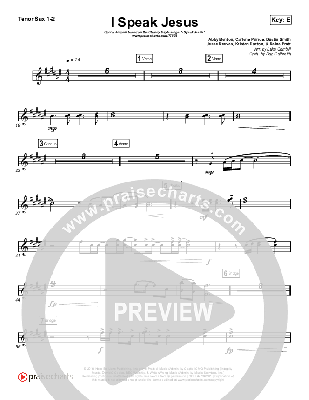 I Speak Jesus (Choral Anthem SATB) Tenor Sax 1/2 (Charity Gayle / Arr. Luke Gambill)