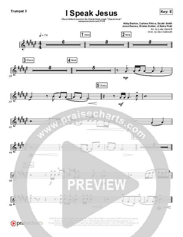 I Speak Jesus (Choral Anthem SATB) Trumpet 3 (Charity Gayle / Arr. Luke Gambill)