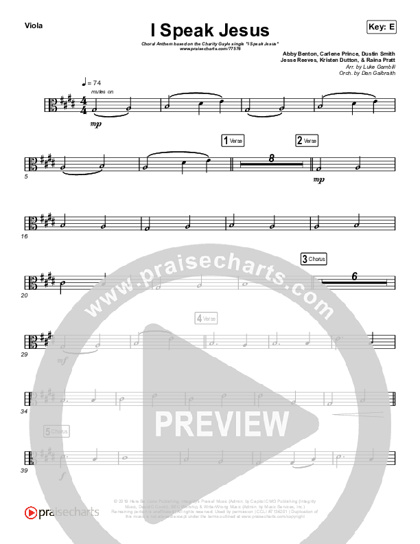 I Speak Jesus (Choral Anthem SATB) Viola (Charity Gayle / Arr. Luke Gambill)