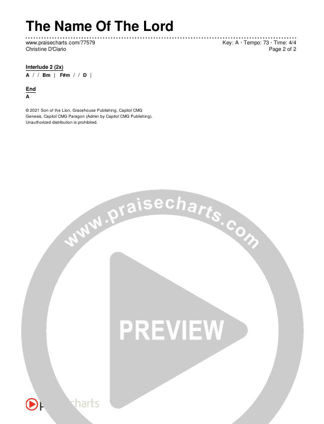 The Name Of The Lord Chords & Lyrics (Christine D'Clario)