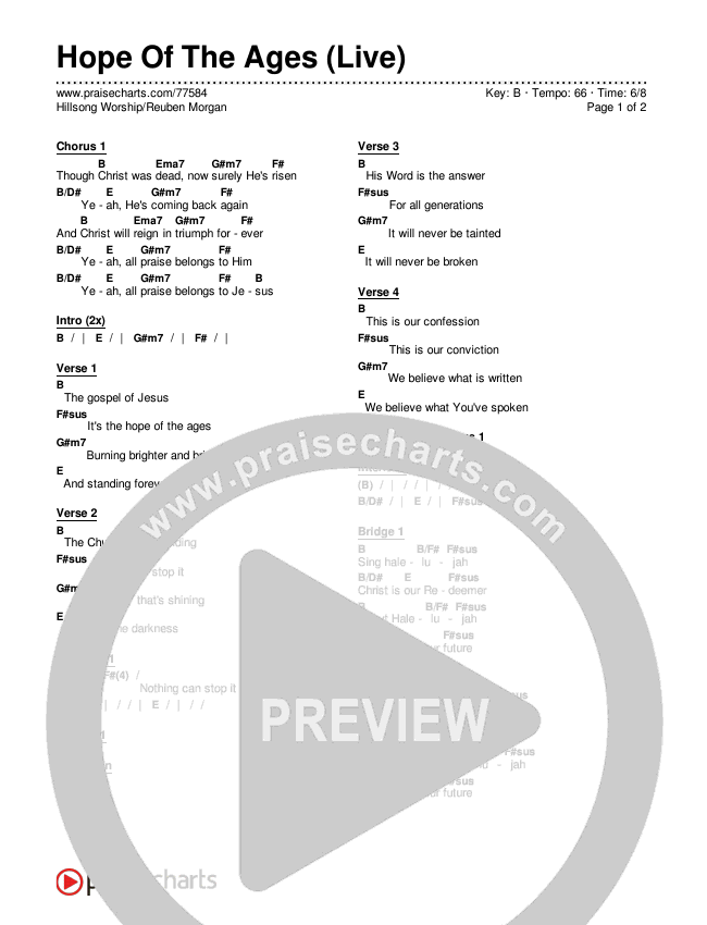 Hope Of The Ages (Live) Chords & Lyrics (Hillsong Worship / Reuben Morgan)