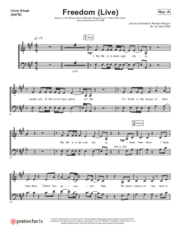 Freedom (Live) Choir Sheet (SATB) (Hillsong Worship / Reuben Morgan)