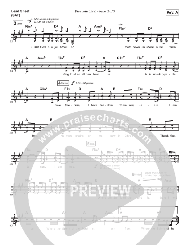 Freedom (Live) Lead Sheet (SAT) (Hillsong Worship / Reuben Morgan)