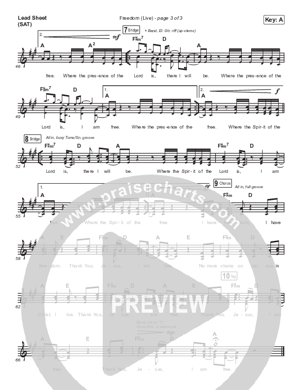 Freedom (Live) Lead Sheet (SAT) (Hillsong Worship / Reuben Morgan)