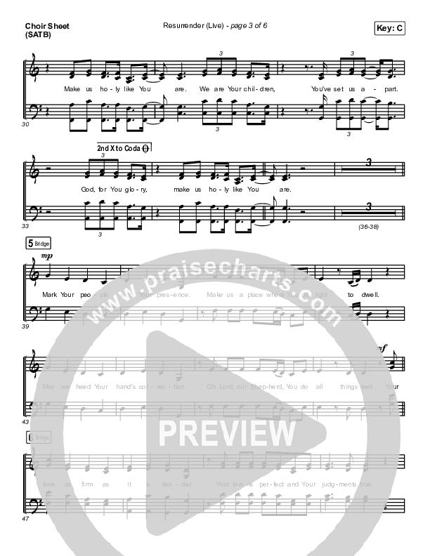 Resurrender (Live) Choir Sheet (SATB) (Hillsong Worship / Brooke Ligertwood)