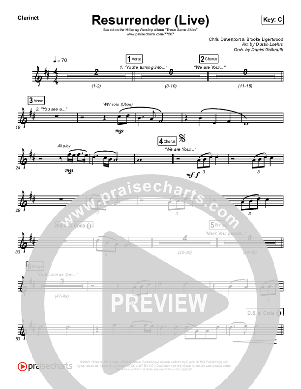 Resurrender (Live) Clarinet (Hillsong Worship / Brooke Ligertwood)