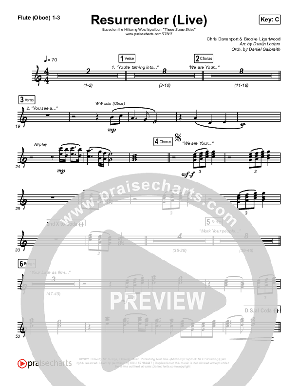 Resurrender (Live) Flute/Oboe 1/2/3 (Hillsong Worship / Brooke Ligertwood)