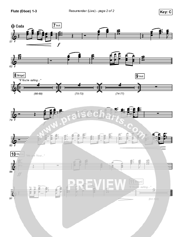 Resurrender (Live) Flute/Oboe 1/2/3 (Hillsong Worship / Brooke Ligertwood)