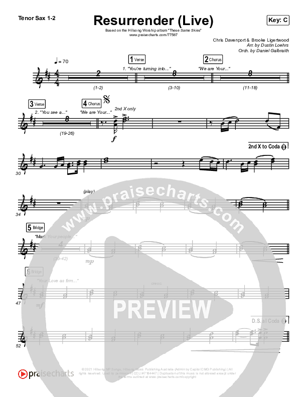 Resurrender (Live) Tenor Sax 1/2 (Hillsong Worship / Brooke Ligertwood)