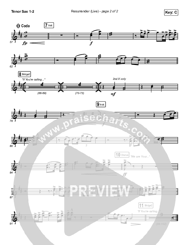 Resurrender (Live) Tenor Sax 1/2 (Hillsong Worship / Brooke Ligertwood)