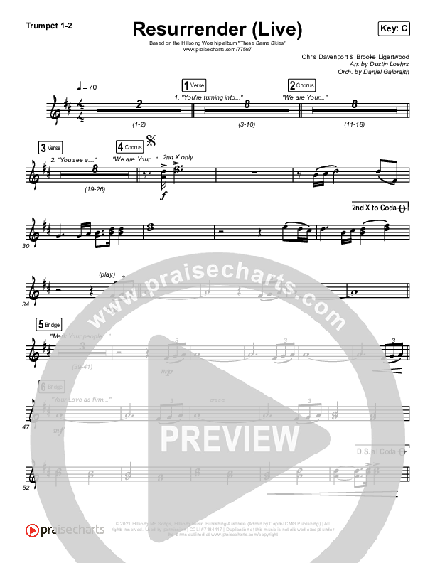 Resurrender (Live) Trumpet 1,2 (Hillsong Worship / Brooke Ligertwood)