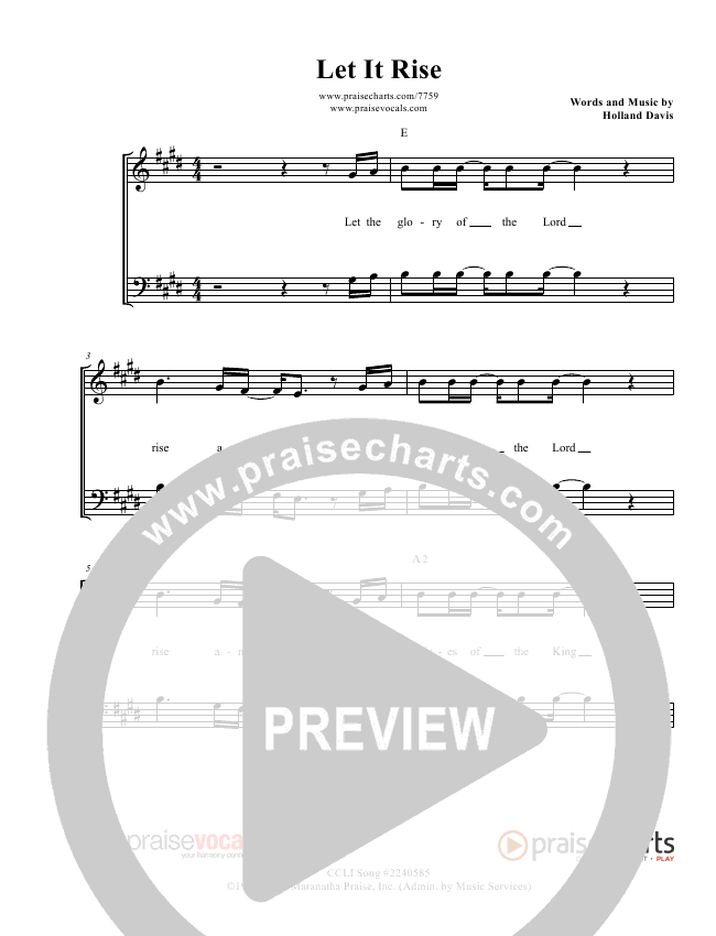 Let It Rise Lead Sheet - PraiseVocals | PraiseCharts