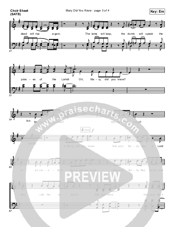 Mary Did You Know Choir Sheet (SATB) (Zach Williams)