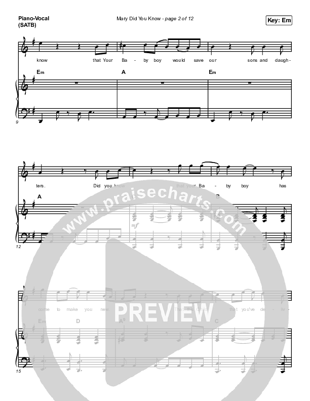 Mary Did You Know Piano/Vocal Pack (Zach Williams)