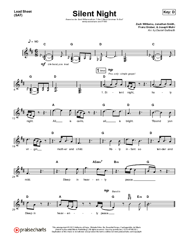 Silent Night Lead Sheet (SAT) (Zach Williams)