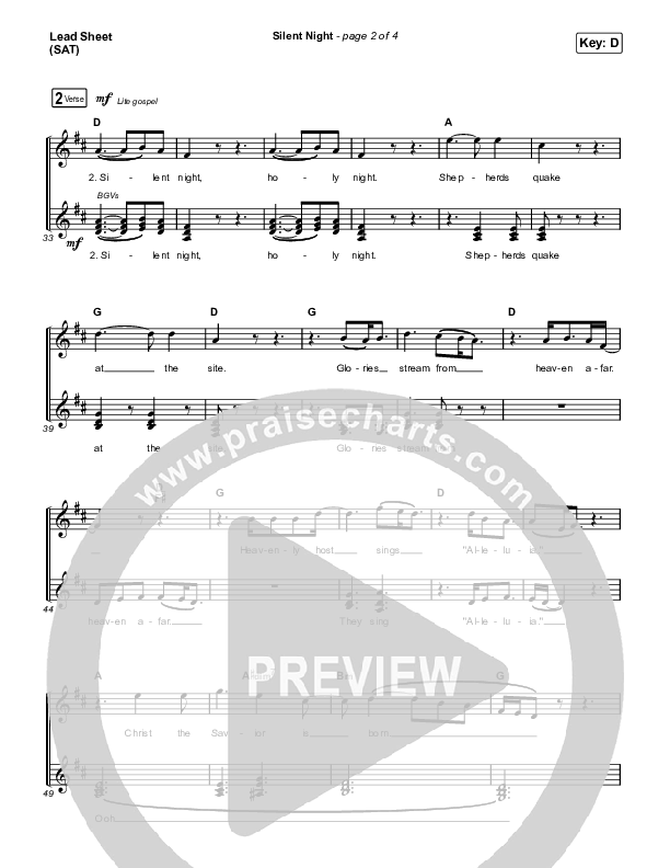 Silent Night Lead Sheet (SAT) (Zach Williams)