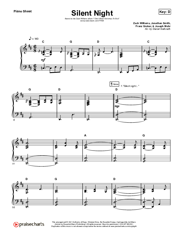 Silent Night Piano Sheet (Zach Williams)