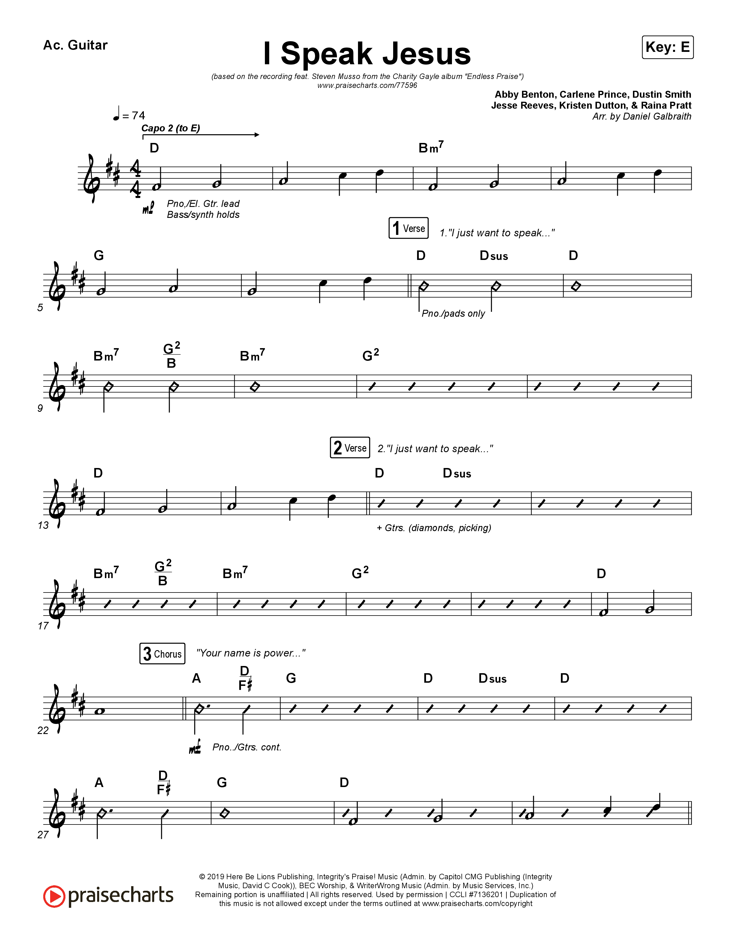 I Speak Jesus Acoustic Guitar (Charity Gayle / Steven Musso)