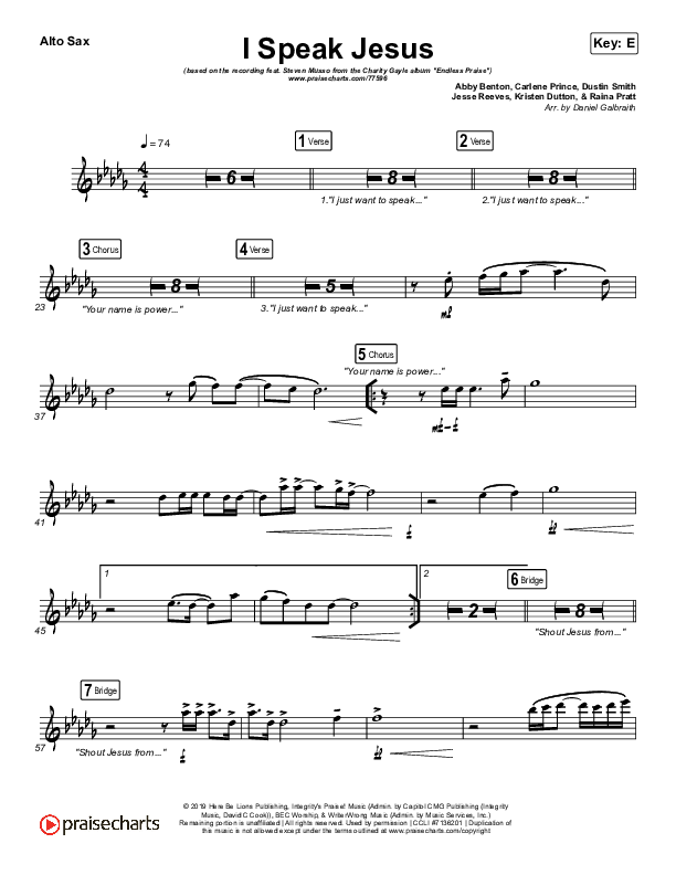 I Speak Jesus Alto Sax Sheet Music PDF (Charity Gayle / Steven Musso) -  PraiseCharts