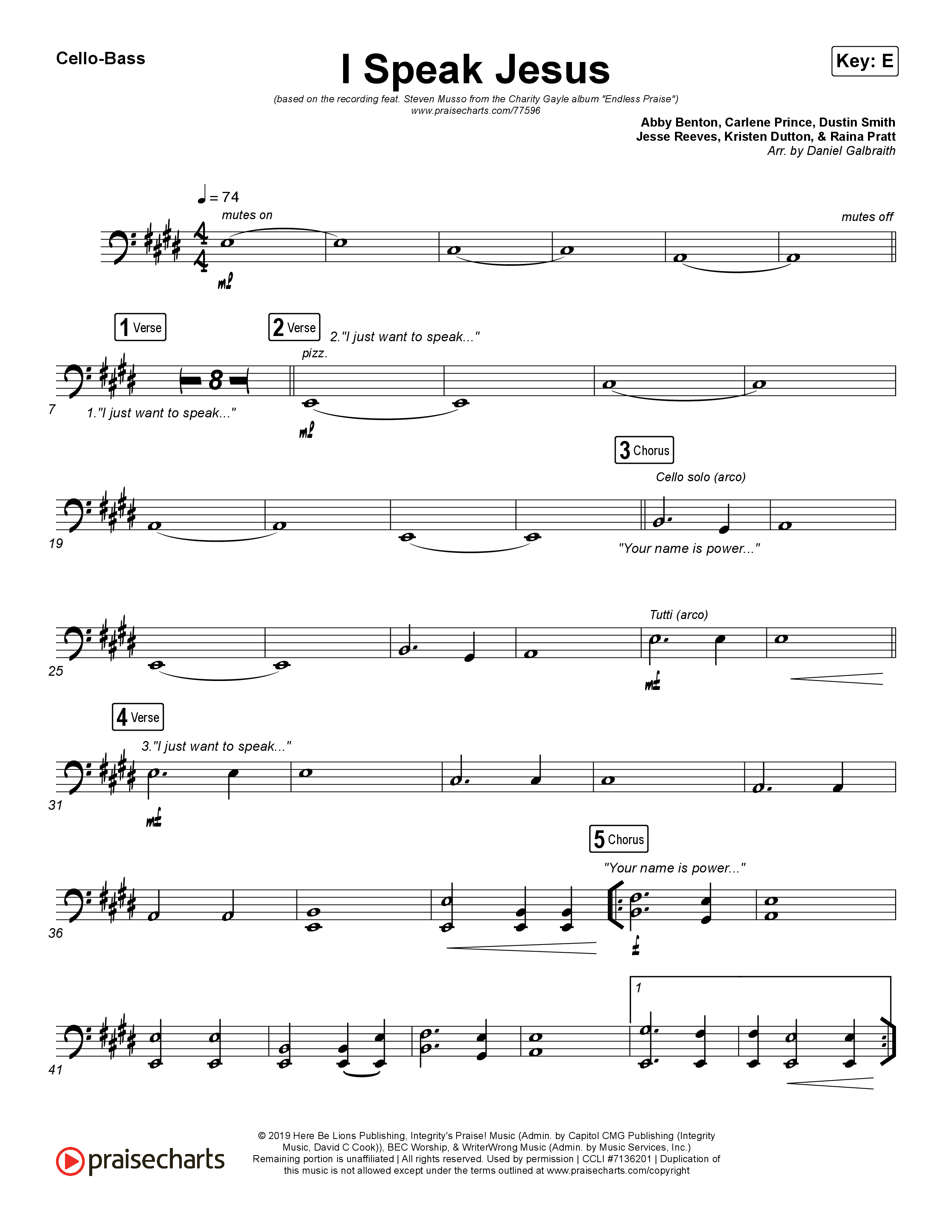 I Speak Jesus Cello/Bass (Charity Gayle / Steven Musso)