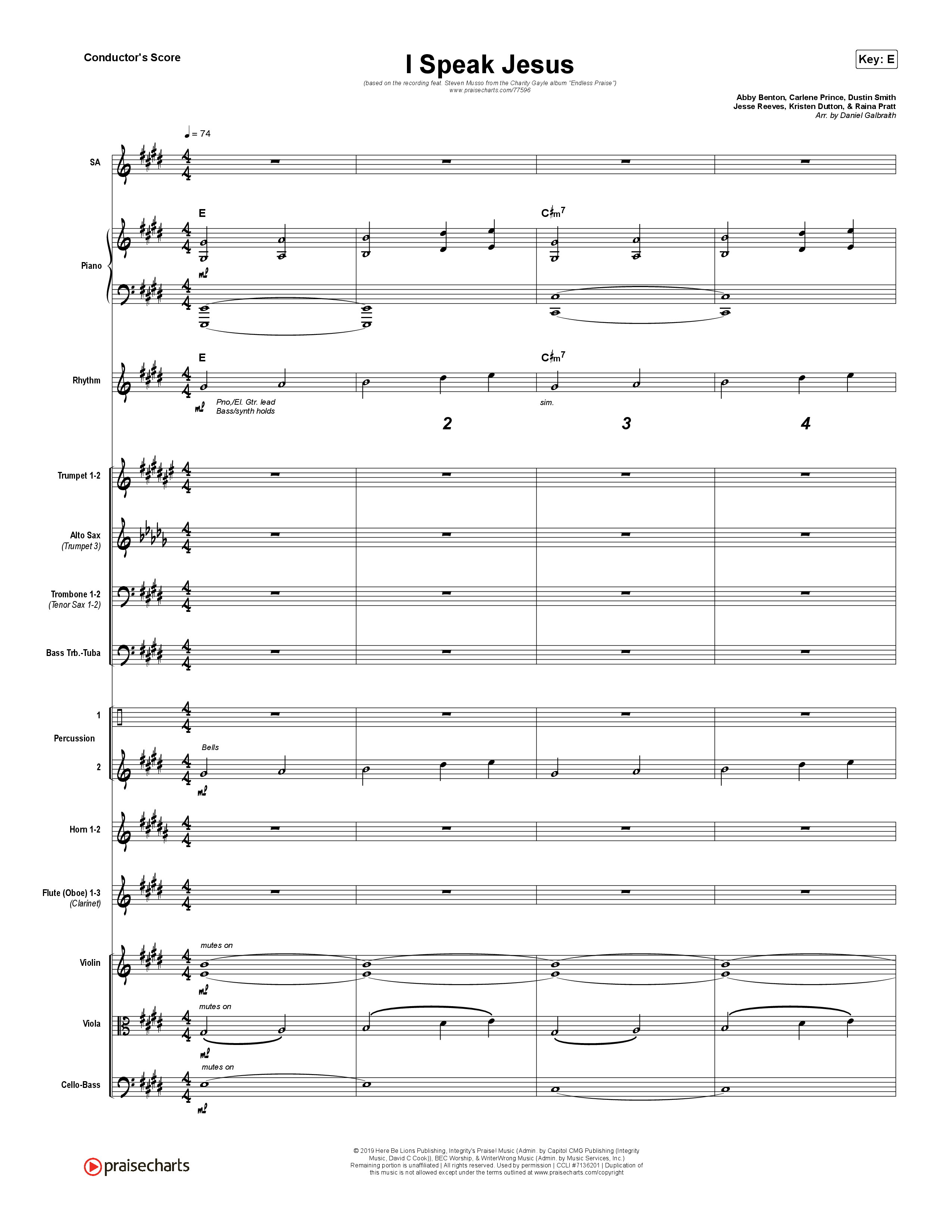 I Speak Jesus Orchestration (Charity Gayle / Steven Musso)