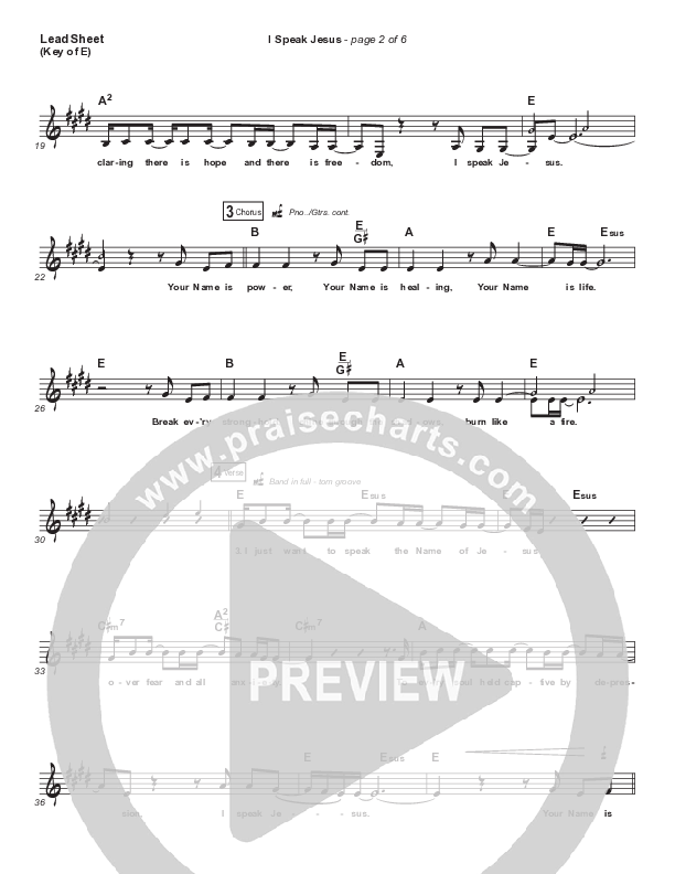 I Speak Jesus Lead Sheet (Melody) (Charity Gayle / Steven Musso)