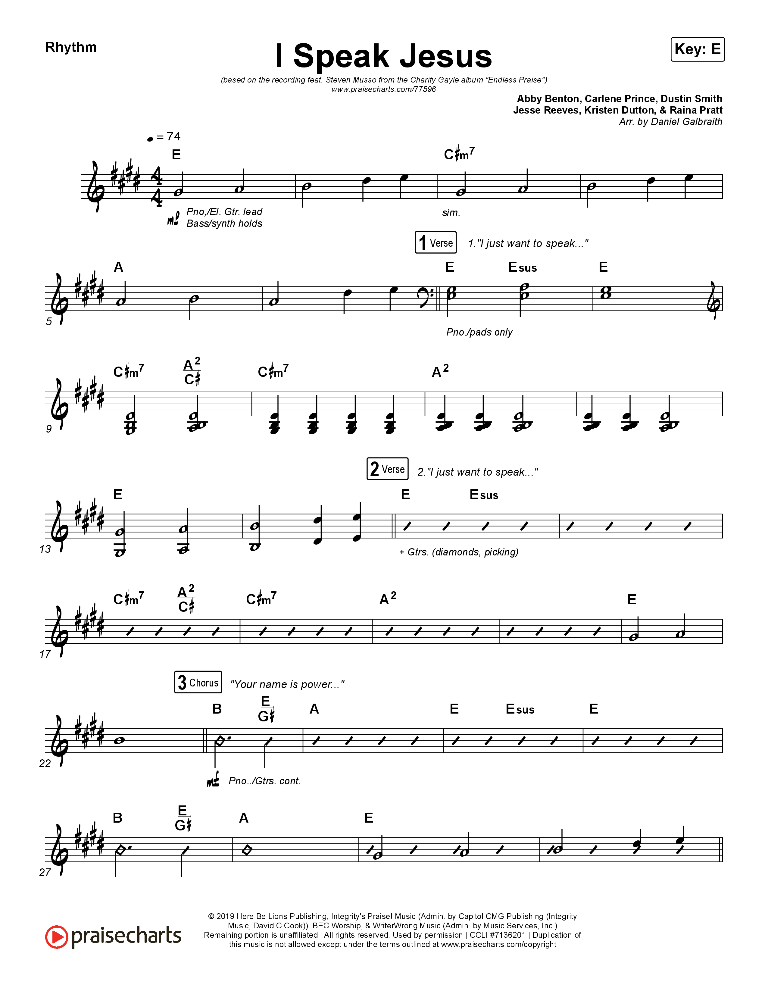 I Speak Jesus Rhythm Chart (Charity Gayle / Steven Musso)