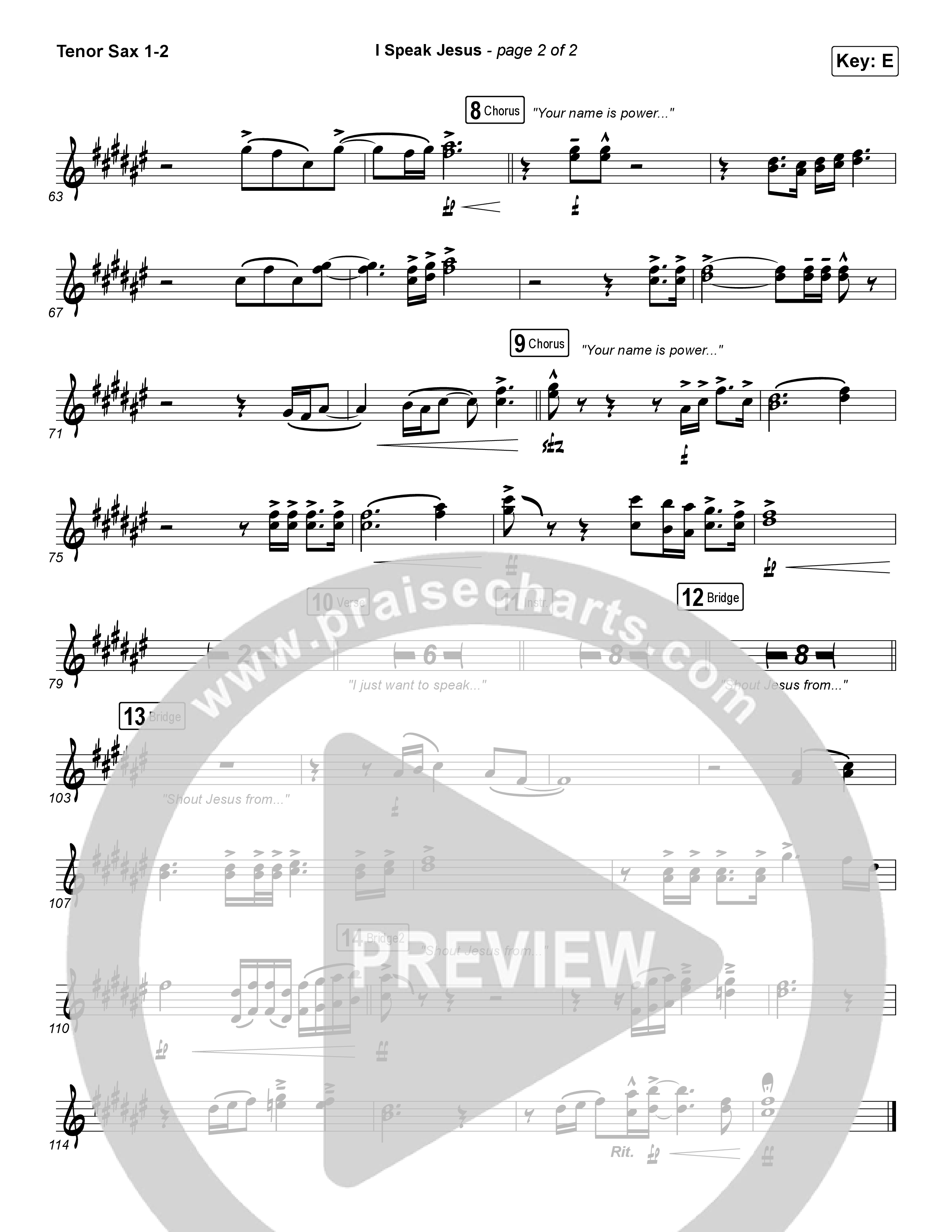 I Speak Jesus Tenor Sax 1,2 (Charity Gayle / Steven Musso)