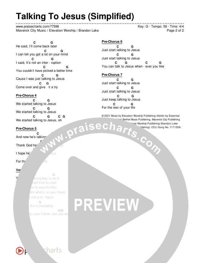 Talking To Jesus (Simplified) Chord Chart (Maverick City Music / Elevation Worship / Brandon Lake)