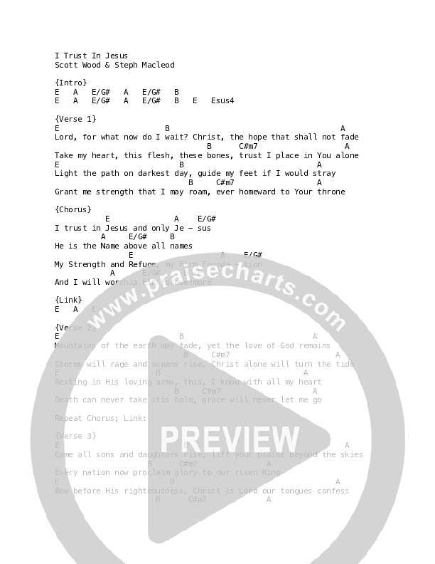 I Trust In Jesus Chord Chart (Celtic Worship)