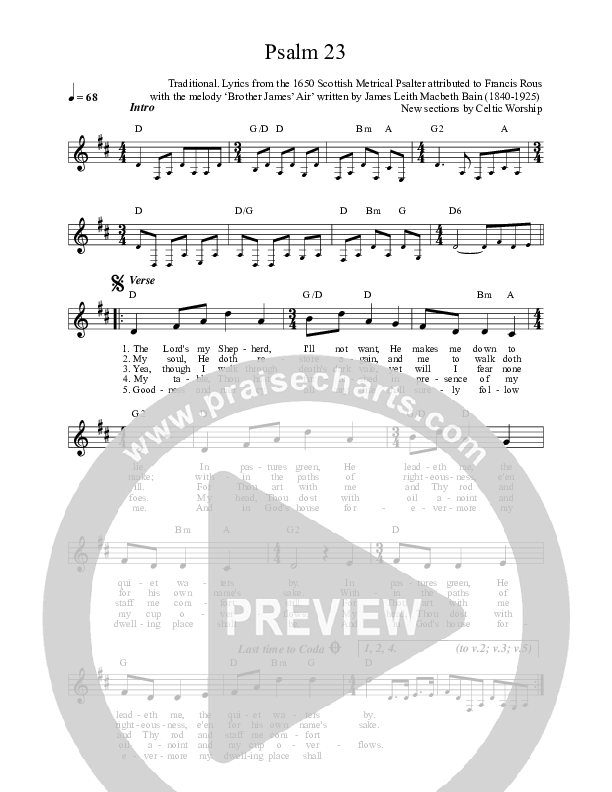 Psalm 23 Lead Sheet (Celtic Worship)
