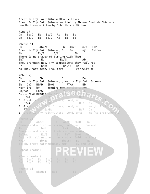 Great Is Thy Faithfulness / How He Loves Chord Chart (Celtic Worship)
