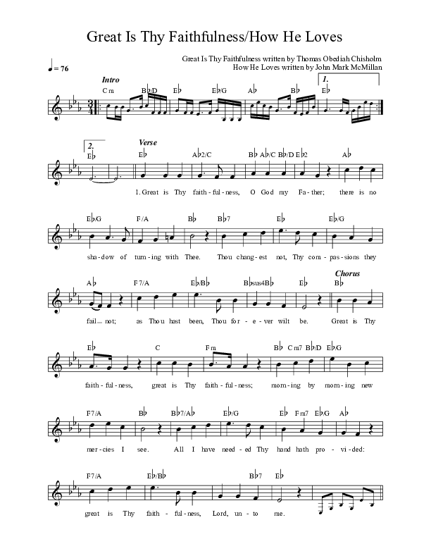 Great Is Thy Faithfulness / How He Loves Lead Sheet (Celtic Worship)