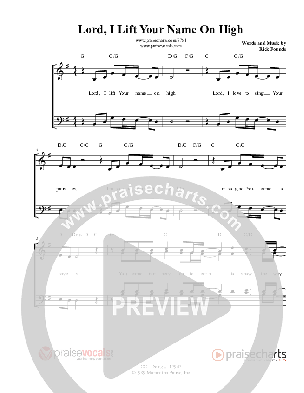 Lord I Lift Your Name On High Lead Sheet (PraiseVocals)