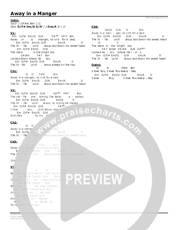 Away In a Manger Chord Chart (Highlands Worship)