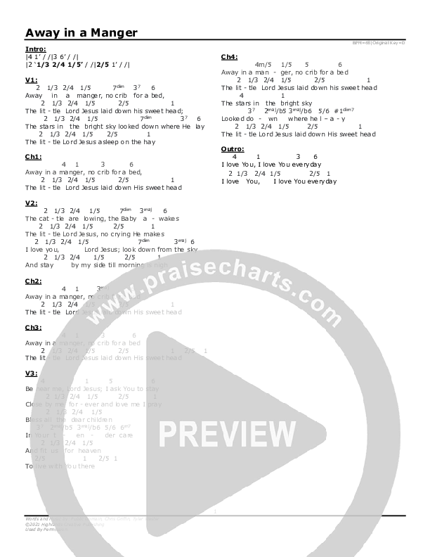 Away In a Manger Chord Chart (Highlands Worship)