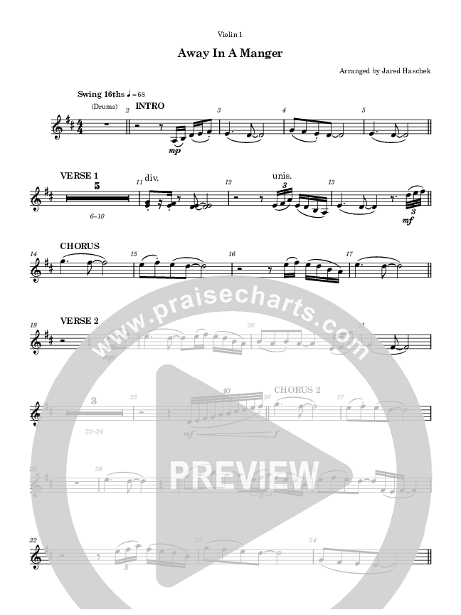 Away In a Manger Violin 1 (Highlands Worship)